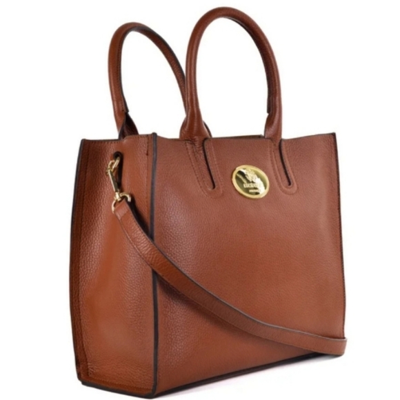 🆕️ Roberto Cavalli Vitello Cognac leather Tote - Picture 2 of 10